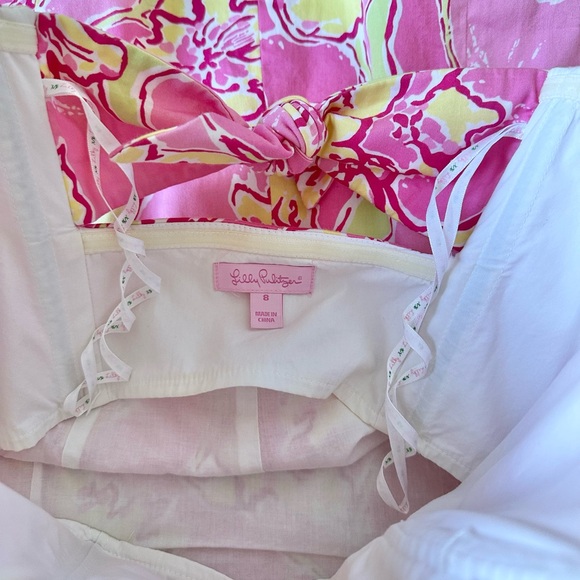 LILY PULITZER | Pink & Yellow Strapless Dress With Bow - Picture 3 of 4